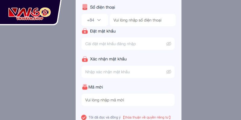 Thành viên cần điền thông tin theo đúng yêu cầu